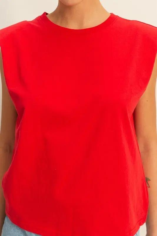 HYFVE Round Neck Shoulder Pad Sleeveless Top for Women - Love Salve